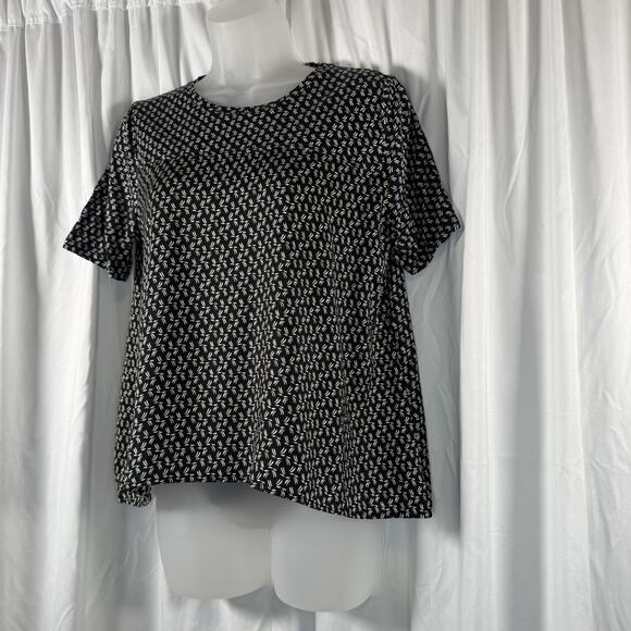 Ann Taylor Loft Media Geo Print Swing Top Black Ivory S Coastal Casual 88-11 - Picture 1 of 14